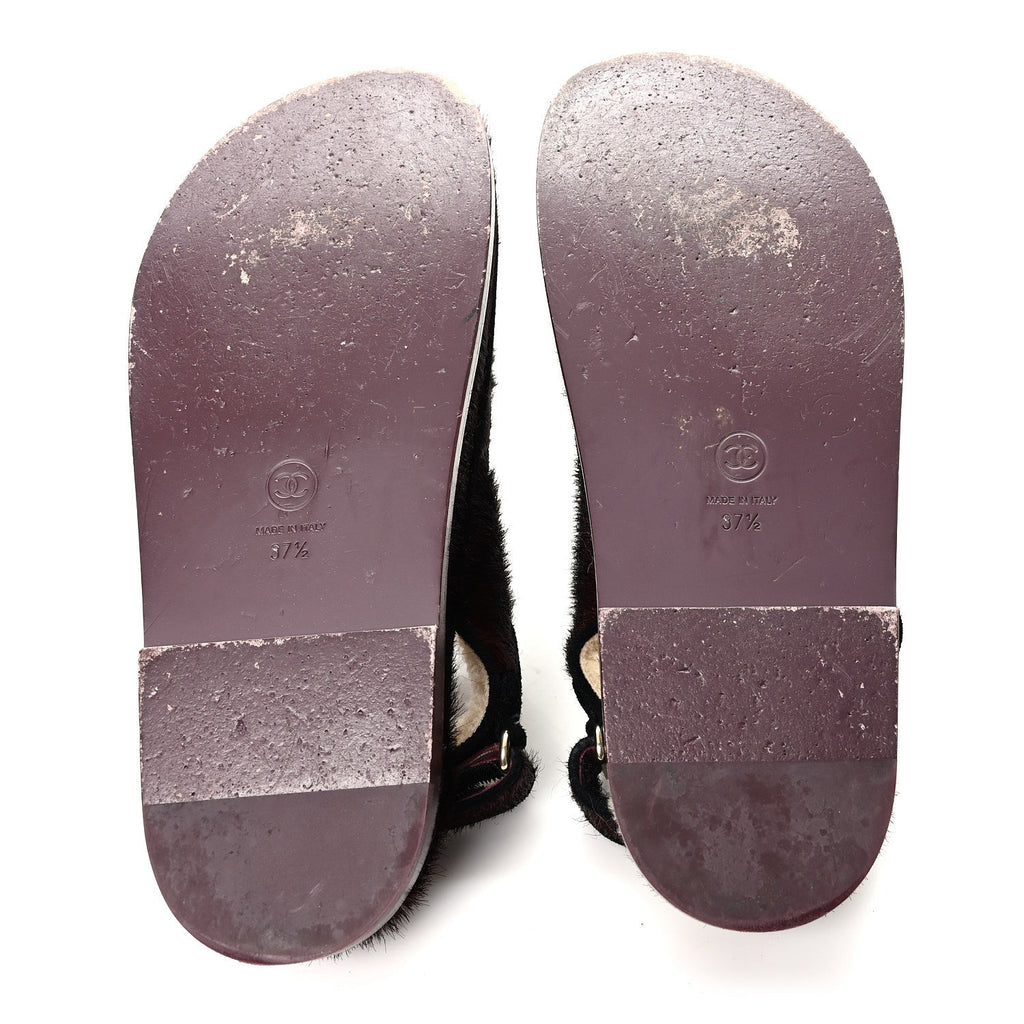 Calf Hair Suede Shearling Dad Sandals 37.5 Burgundy Black