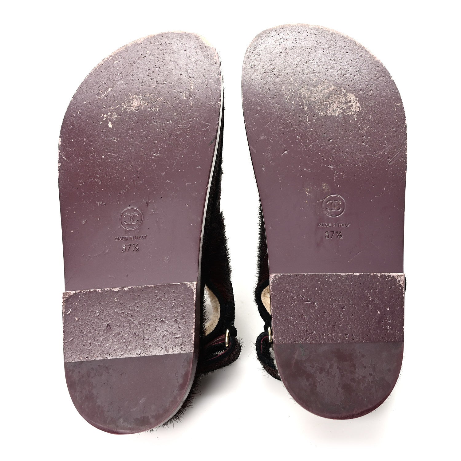 Calf Hair Suede Shearling Dad Sandals 37.5 Burgundy Black