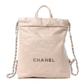 Chanel Shiny Calfskin Quilted Chanel 22 Backpack Beige