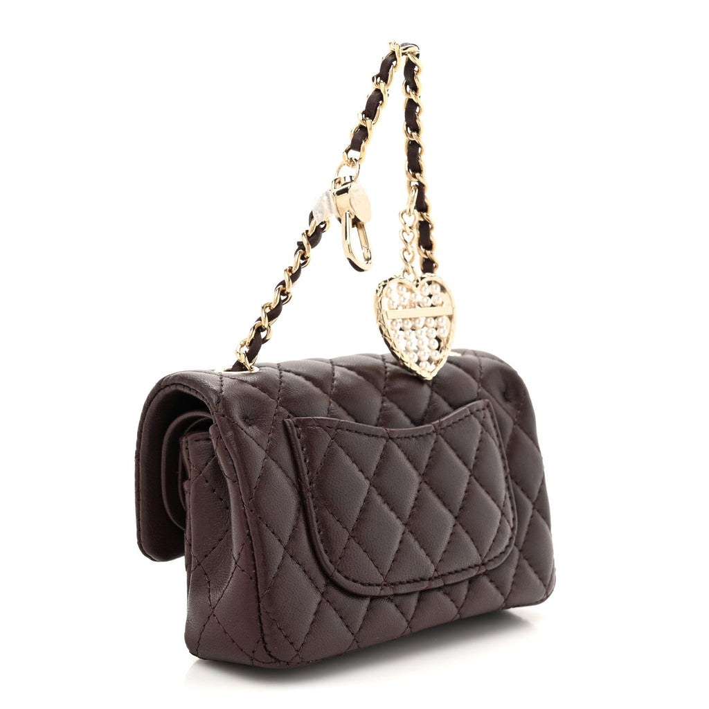 Chanel Lambskin Quilted Mini Flap Bag Charm With Hook Dark Brown