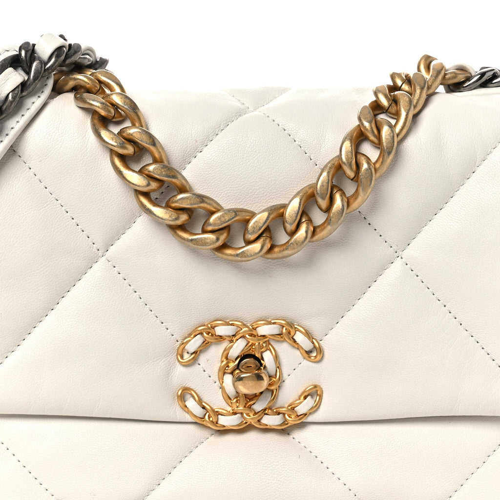 Chanel Goatskin Quilted Medium Chanel 19 Flap White