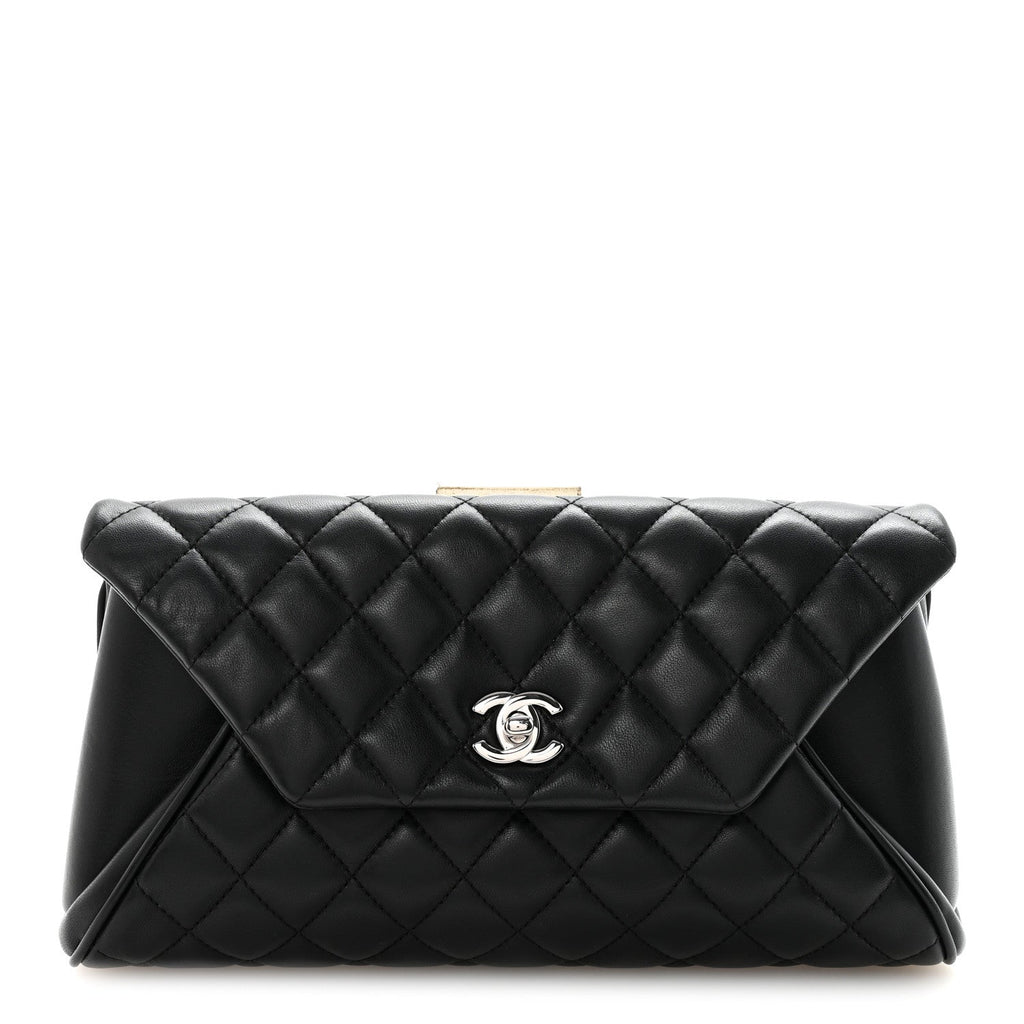 Chanel Lambskin Quilted Fold Up Again Clutch Black