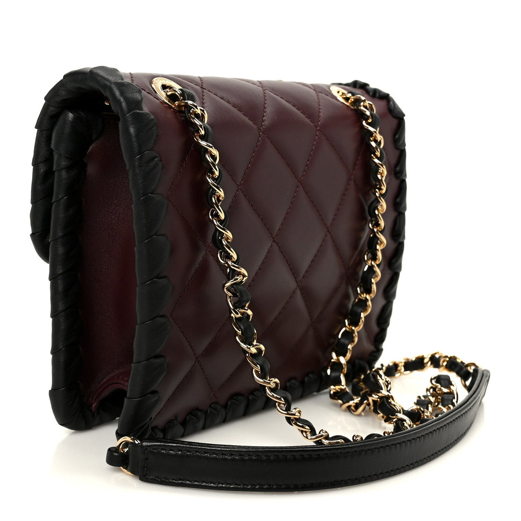 Chanel Lambskin Braided Calfskin Mini Flap Bag Dark Burgundy Black