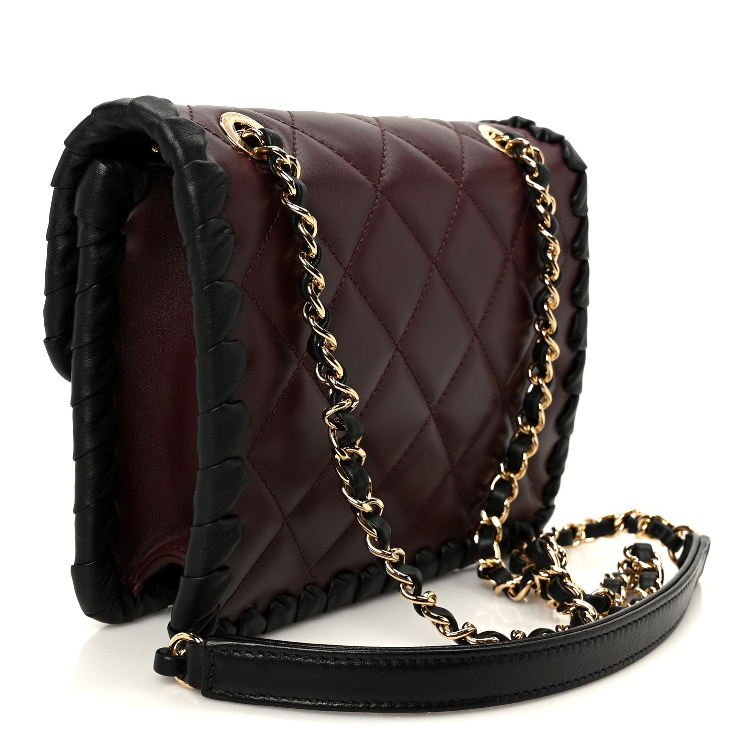 Chanel Lambskin Braided Calfskin Mini Flap Bag Dark Burgundy Black