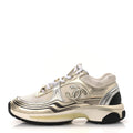 Fabric Laminated Calfskin Stretch CC Sneakers 37 White Gold Silver