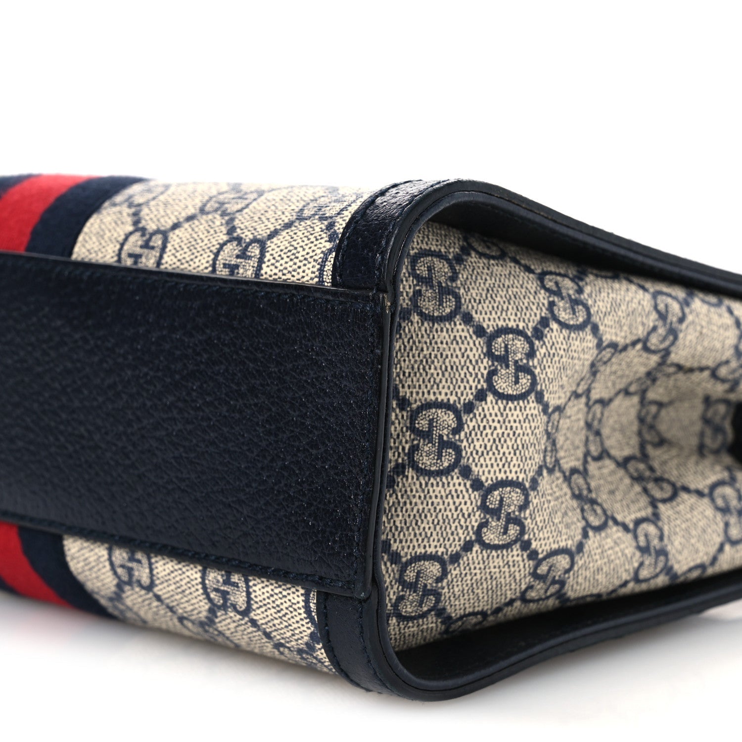 Gucci GG Supreme Monogram Textured Dollar Calfskin Web Small Ophidia Tote Bag Beige Blue