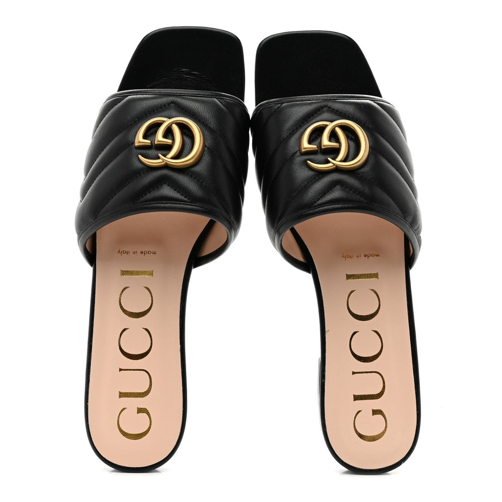 Gucci Nappa Matelasse GG Marmont Flat Slide Sandals 40 Black