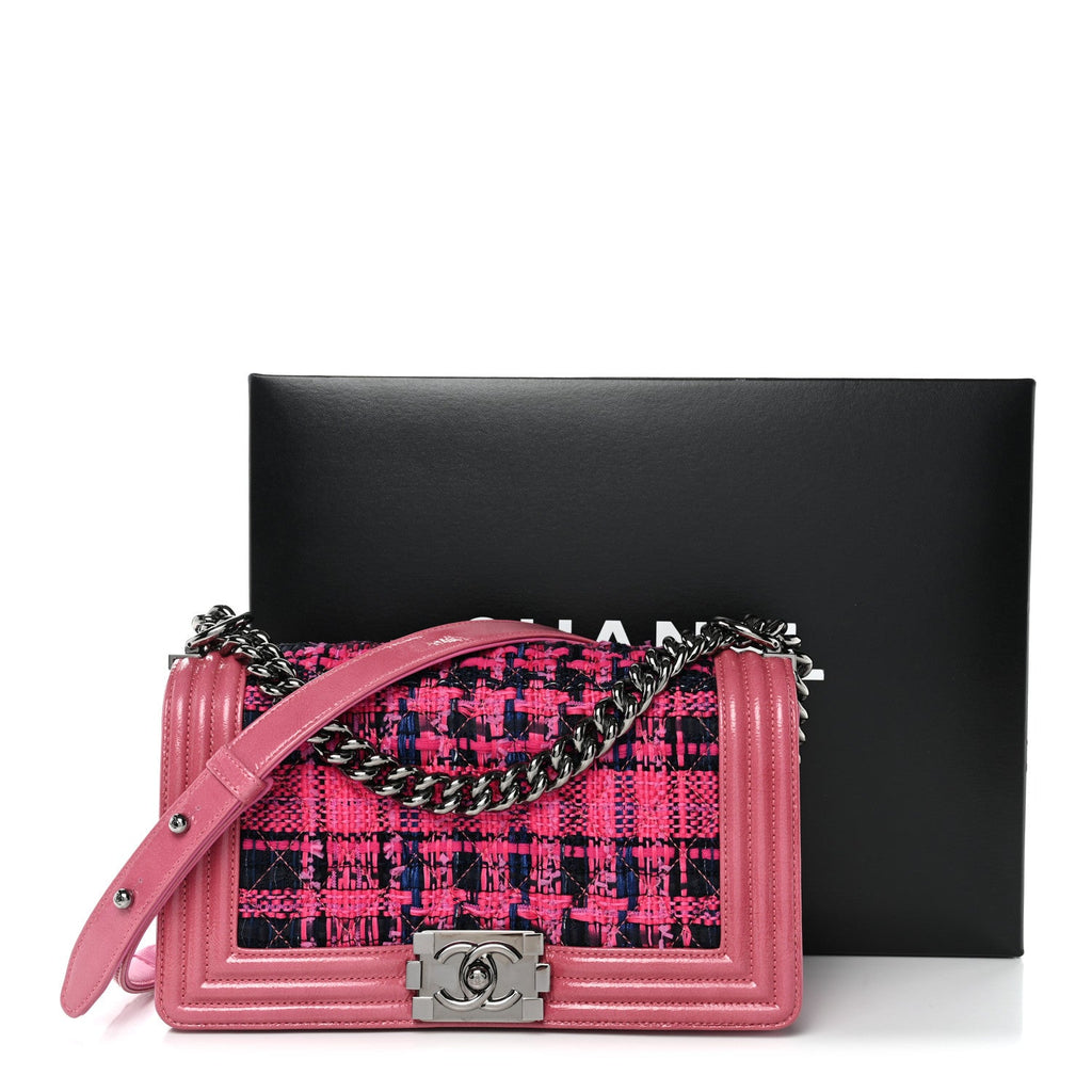 Chanel Patent Tweed Medium Boy Flap Fuchsia