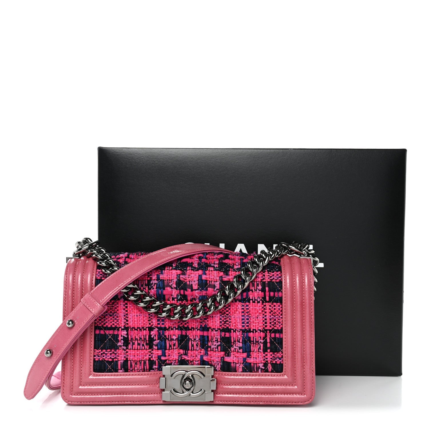 Chanel Patent Tweed Medium Boy Flap Fuchsia