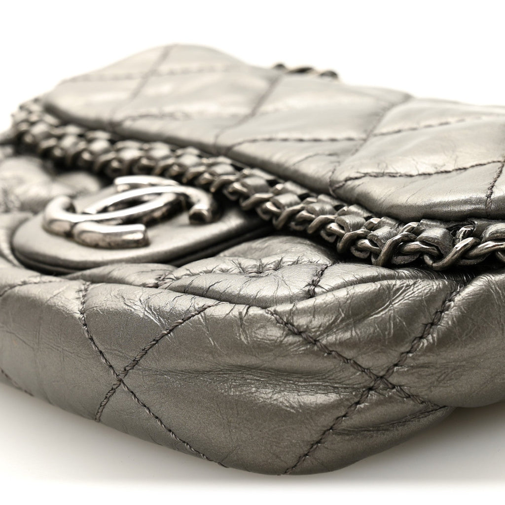Chanel Metallic Aged Calfskin Mini Chain Me Flap Pewter