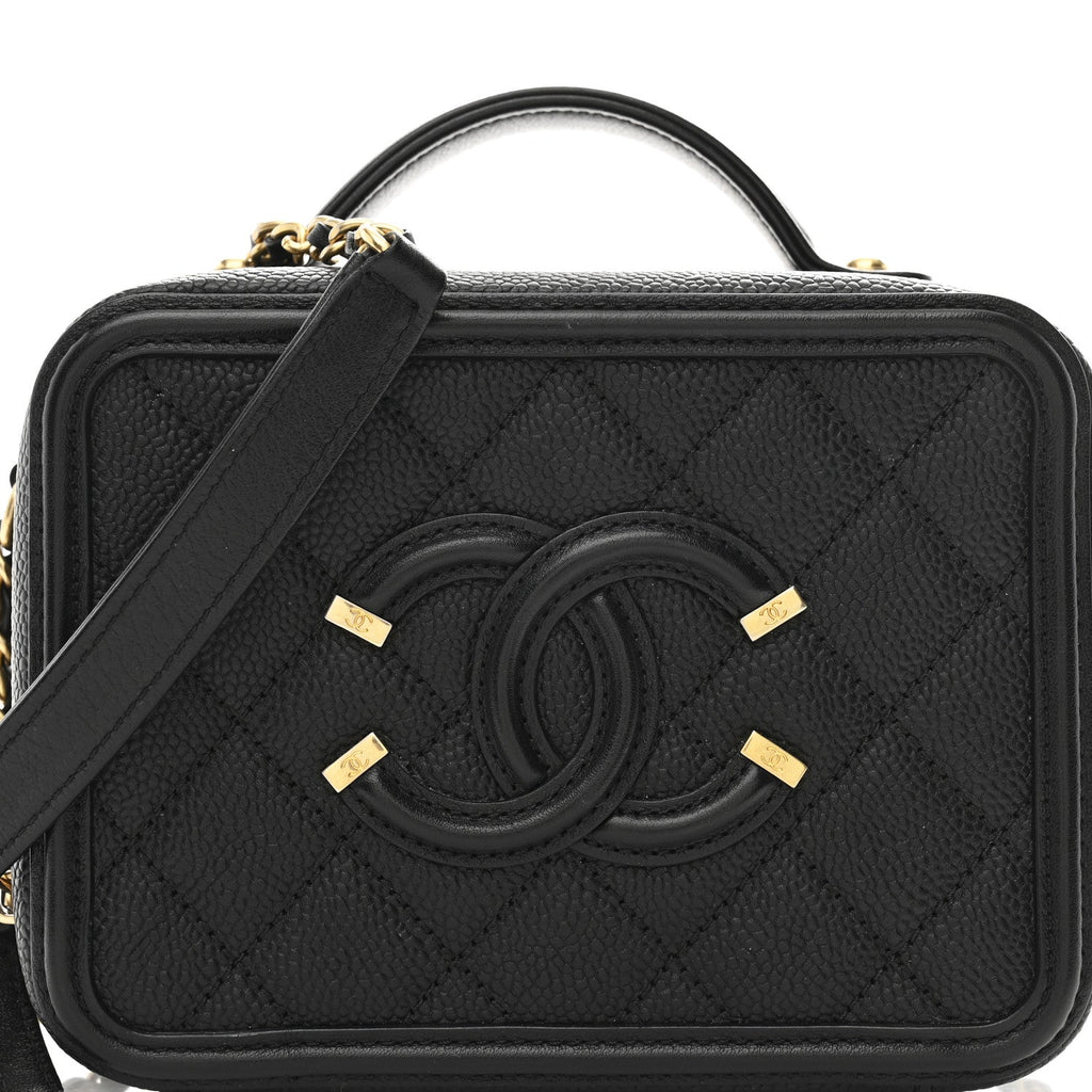 Chanel Caviar Quilted Small CC Filigree Vanity Case Black