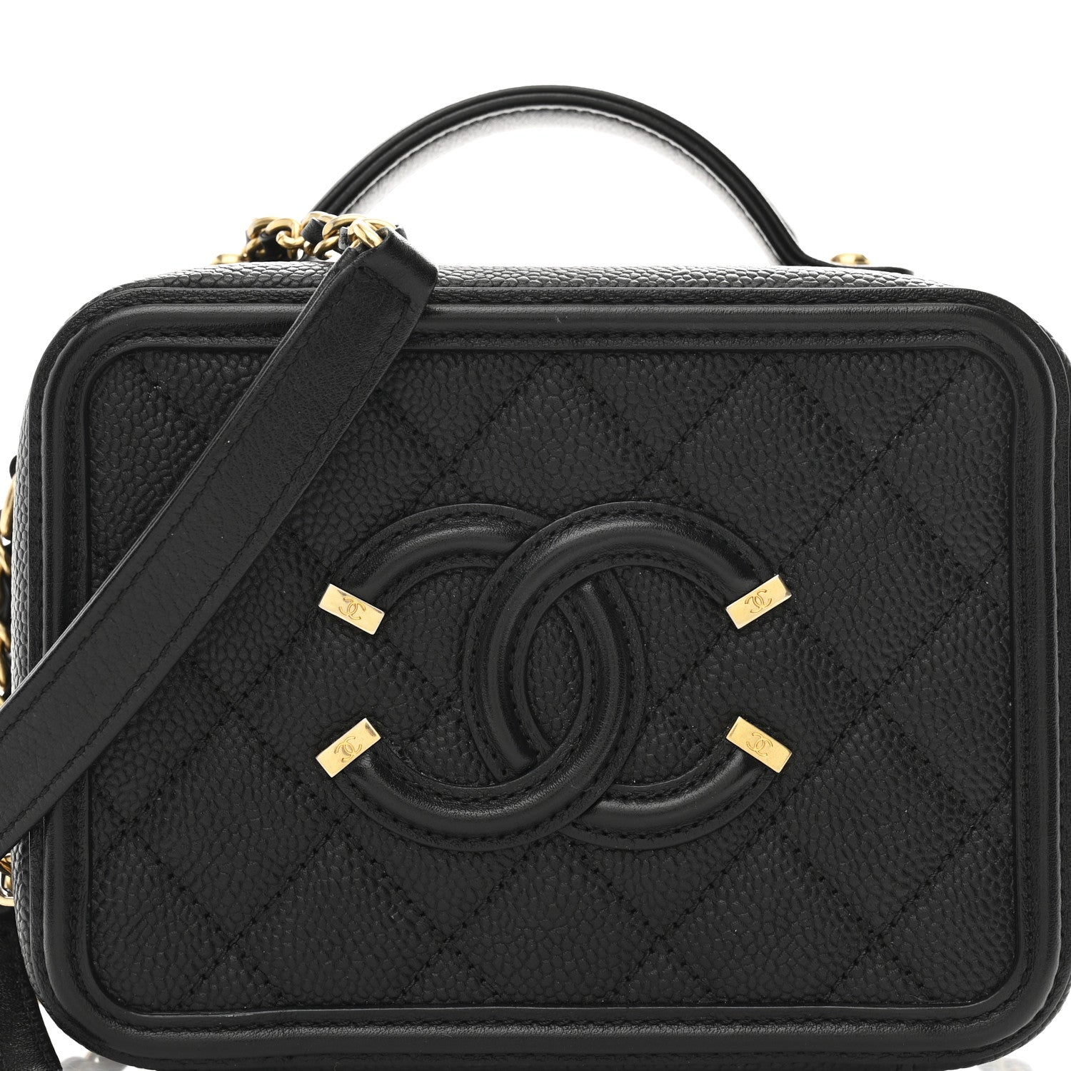 Chanel Caviar Quilted Small CC Filigree Vanity Case Black