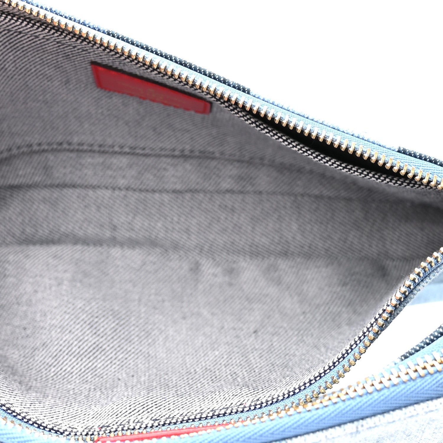 Louis Vuitton Denim Damier Monogram Patchwork Multi Pochette Accessories Blue Rouge