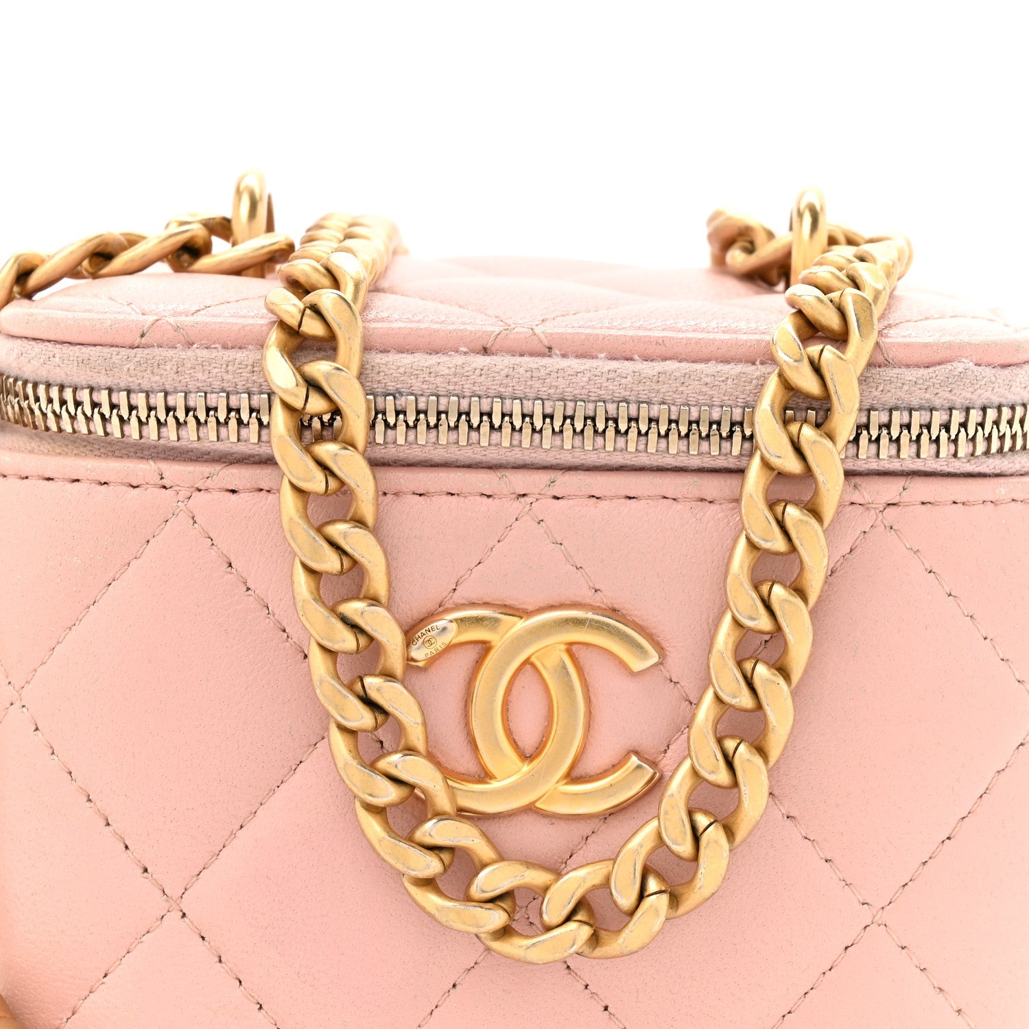 Chanel Lambskin Quilted Mini Sweet Camellia Vanity Case With Chain Pink