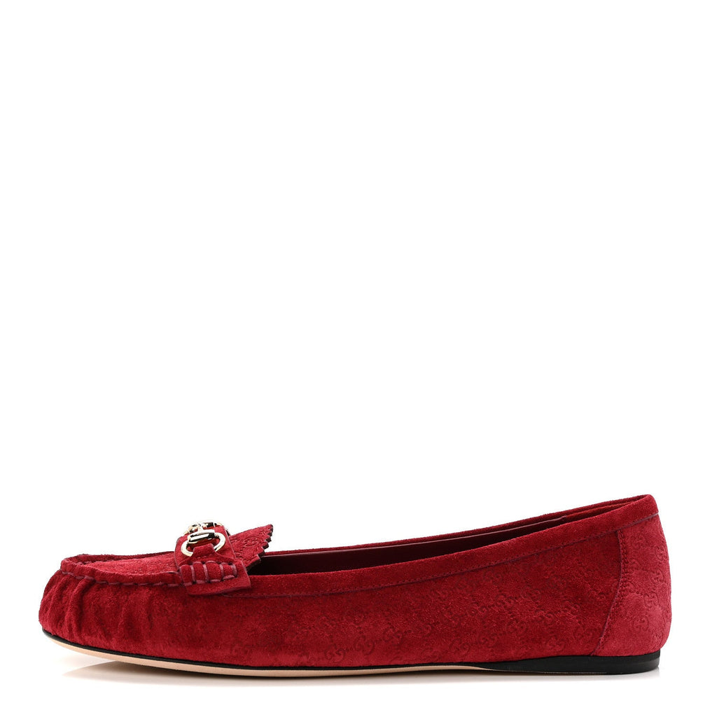 Gucci Suede Micro GG Horsebit Womens Kensington Moccasin Loafers 37 Rosso Ancora