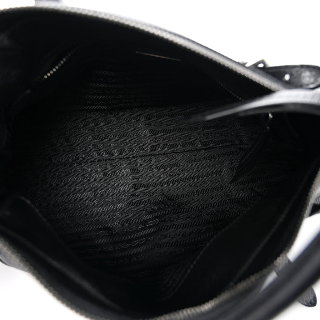 Prada Antiqued Calfskin Triangle Medium Bonnie Shoulder Bag Black