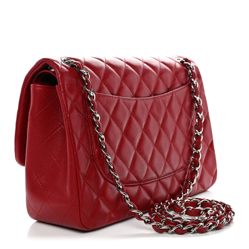 Chanel Caviar Quilted Jumbo Double Flap Dark Red
