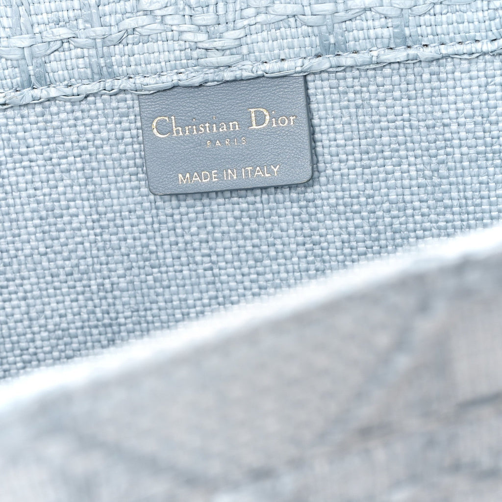 Christian Dior Raffia Cannage Medium Book Tote Blue