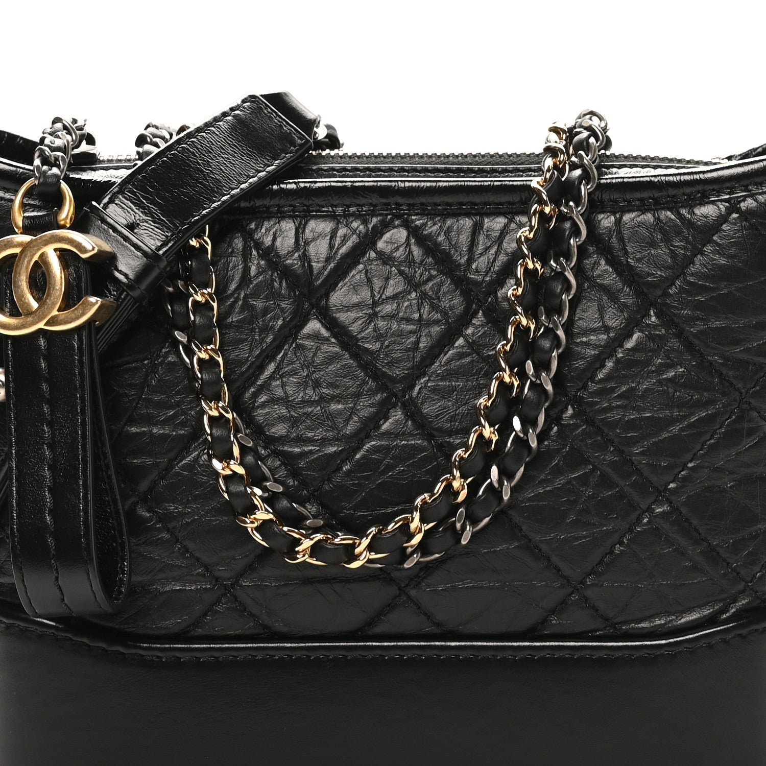 Chanel Aged Calfskin Quilted Small Gabrielle Logo Hobo Black