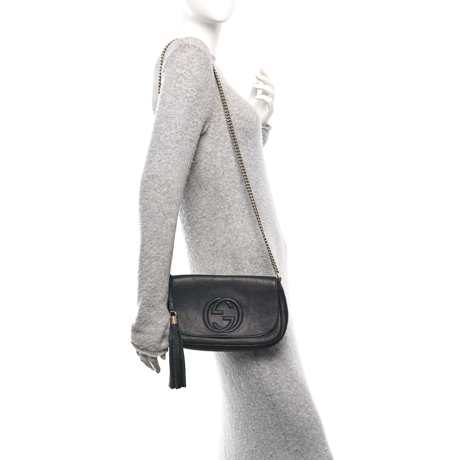 Gucci Pebbled Calfskin Medium Soho Flap Crossbody Black