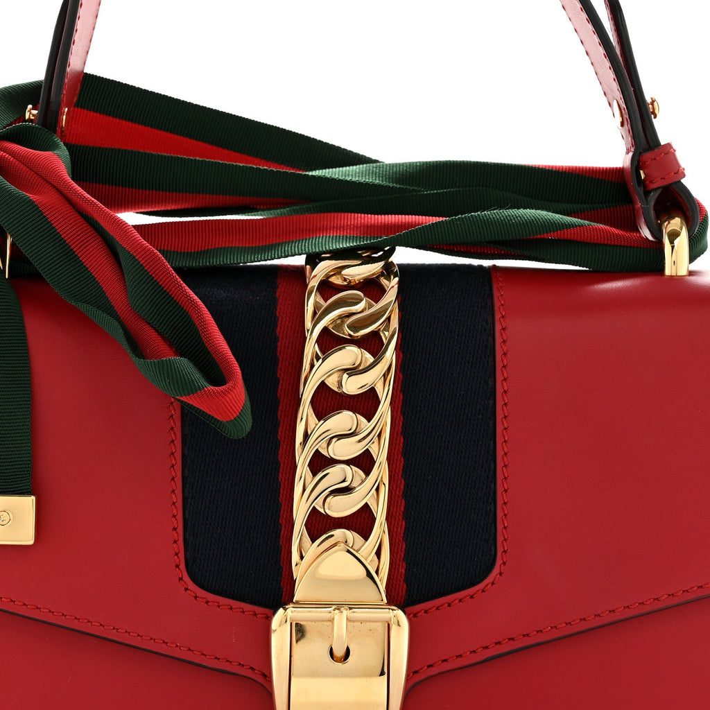 Gucci Calfskin Small Sylvie Shoulder Bag Hibiscus Red