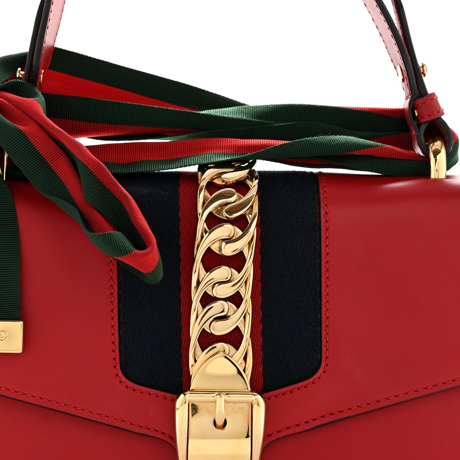 Gucci Calfskin Small Sylvie Shoulder Bag Hibiscus Red