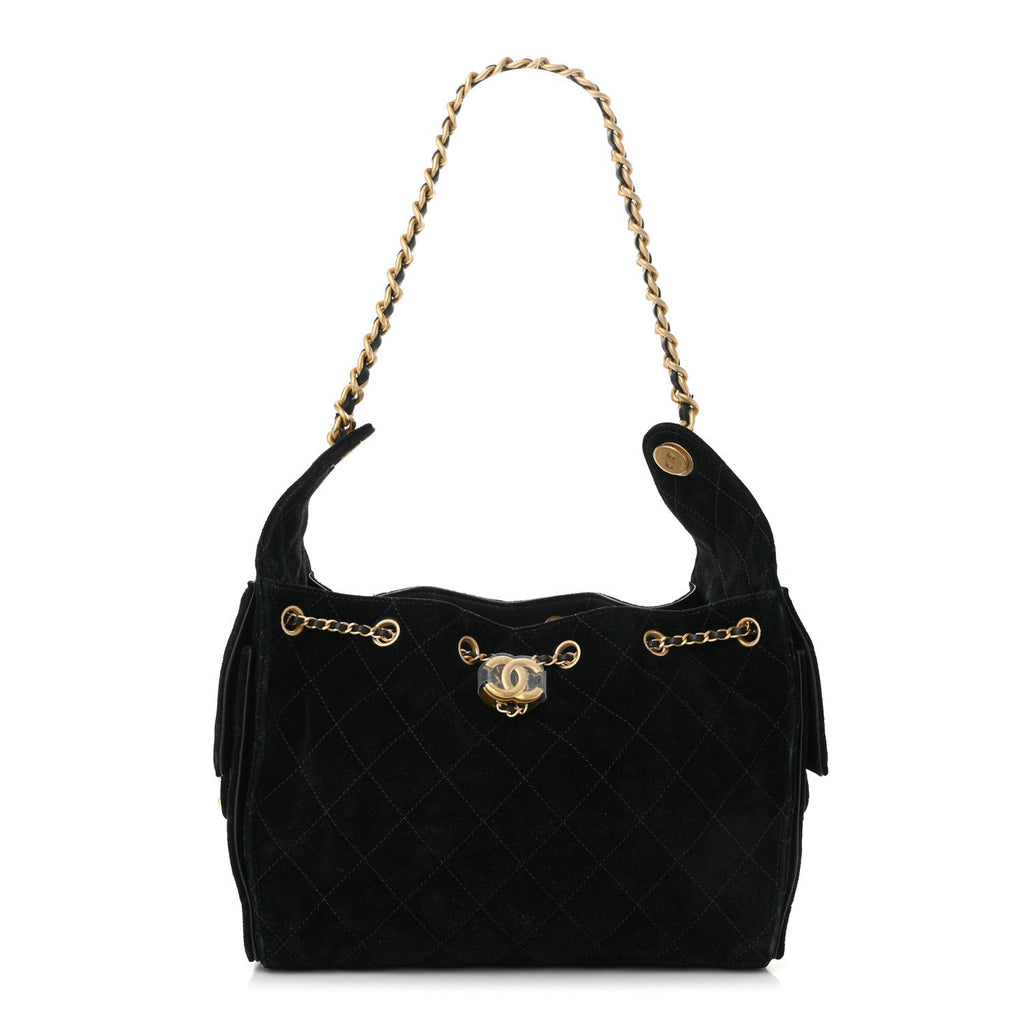 Chanel Suede Quilted Small Chanel 25 Handbag Black
