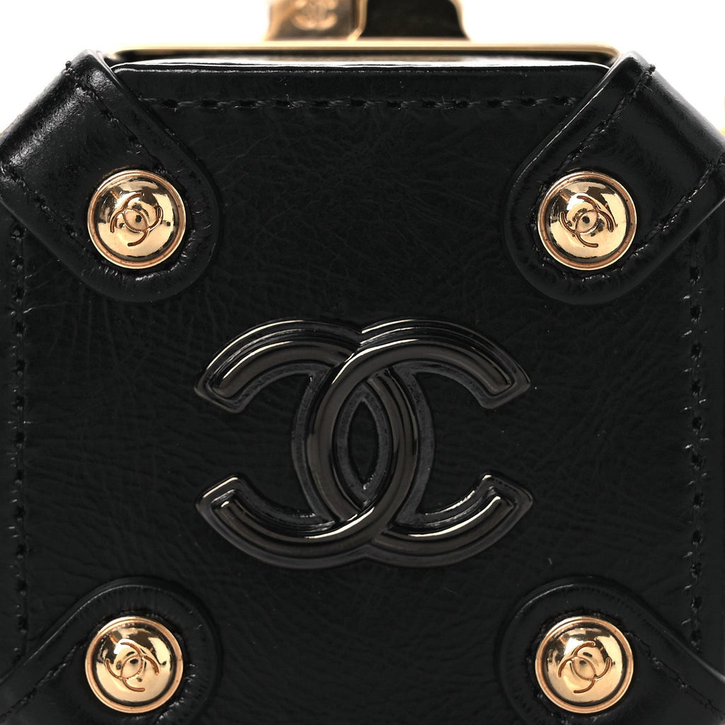 Chanel Shiny Crumpled Calfskin Minaudiere Clutch With Chain Black
