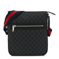 Gucci GG Supreme Monogram Web Small Flat Messenger Bag Black Grey