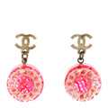 Resin Chain Tweed CC Drop Earrings Pink Gold
