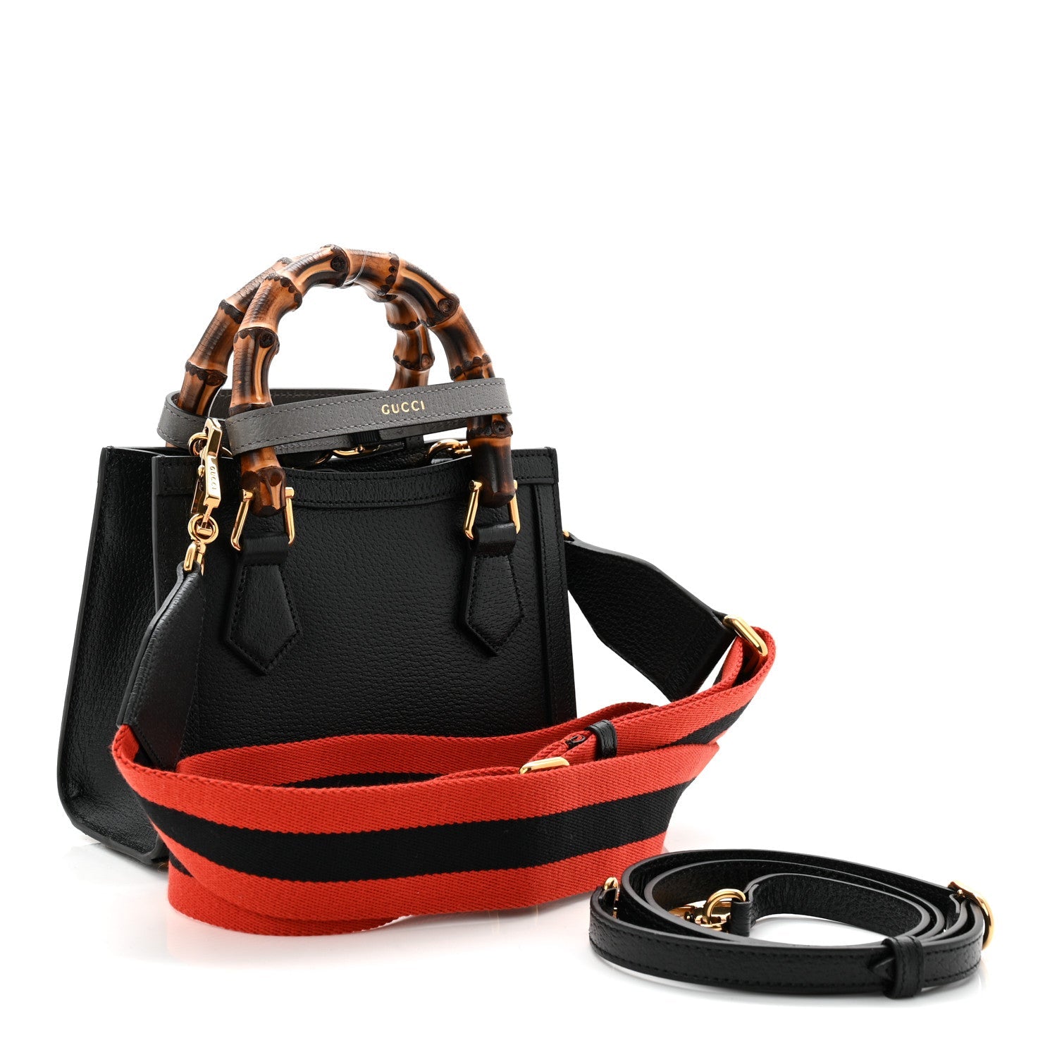 Gucci Textured Dollar Calfskin Web Mini Diana Tote Bag Black
