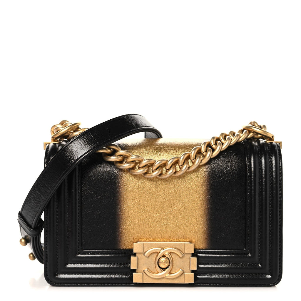 Chanel Metallic Glazed Calfskin Small Boy Flap Black Gold