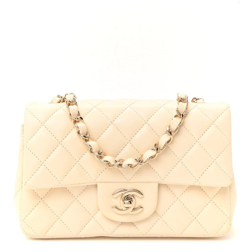 Chanel Lambskin Quilted Mini Rectangular Flap White