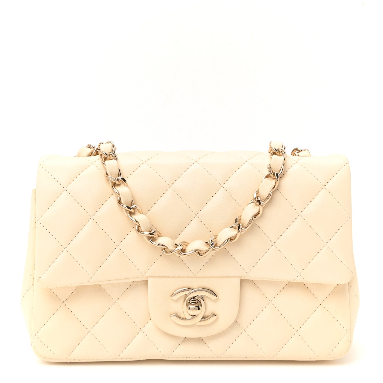 Chanel Lambskin Quilted Mini Rectangular Flap White