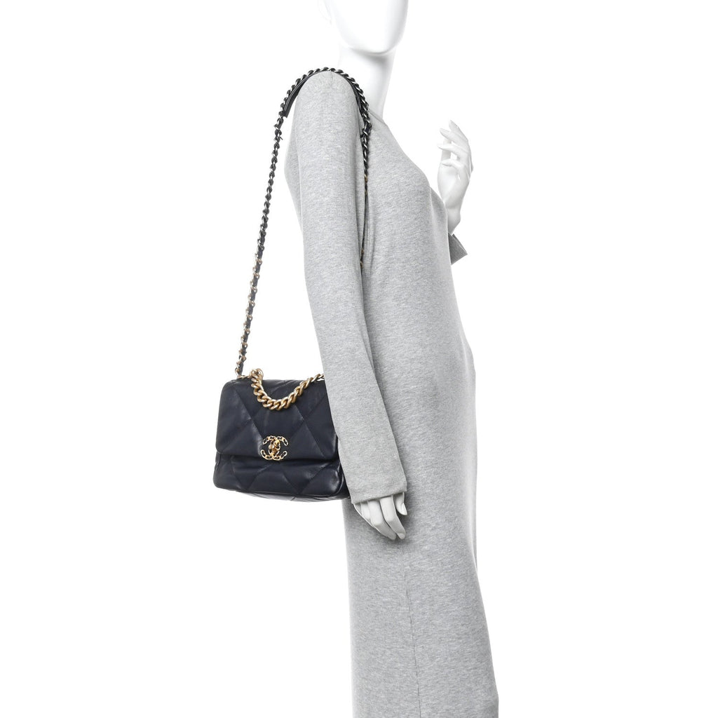 Chanel Goatskin Quilted Medium Chanel 19 Flap Navy Blue