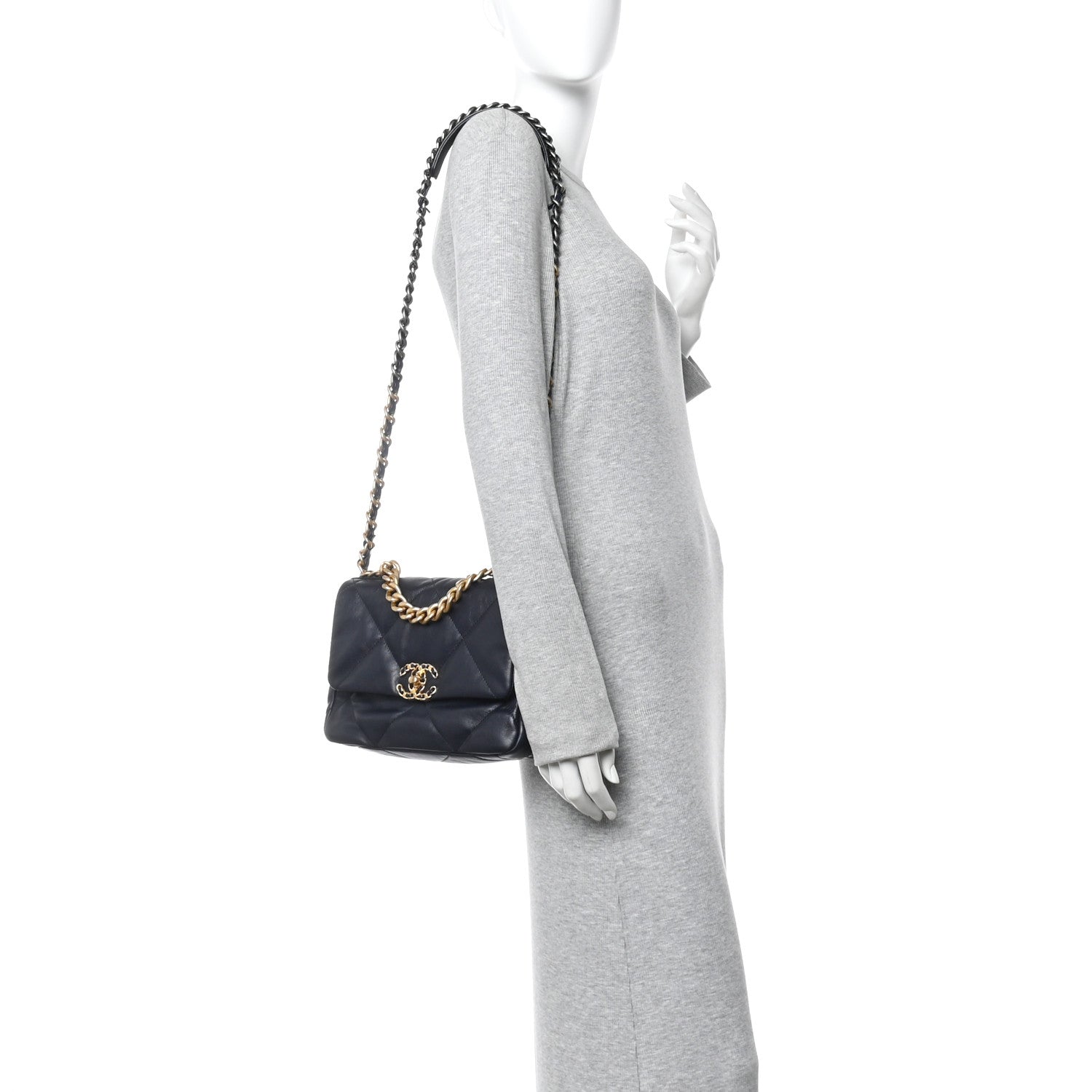 Chanel Goatskin Quilted Medium Chanel 19 Flap Navy Blue