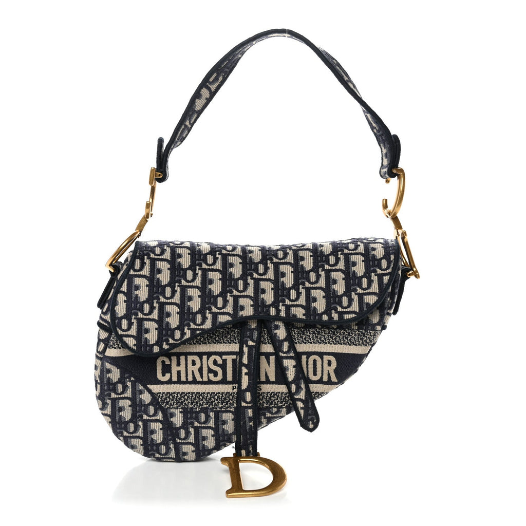 Christian Dior Oblique Embroidered Saddle Bag Blue