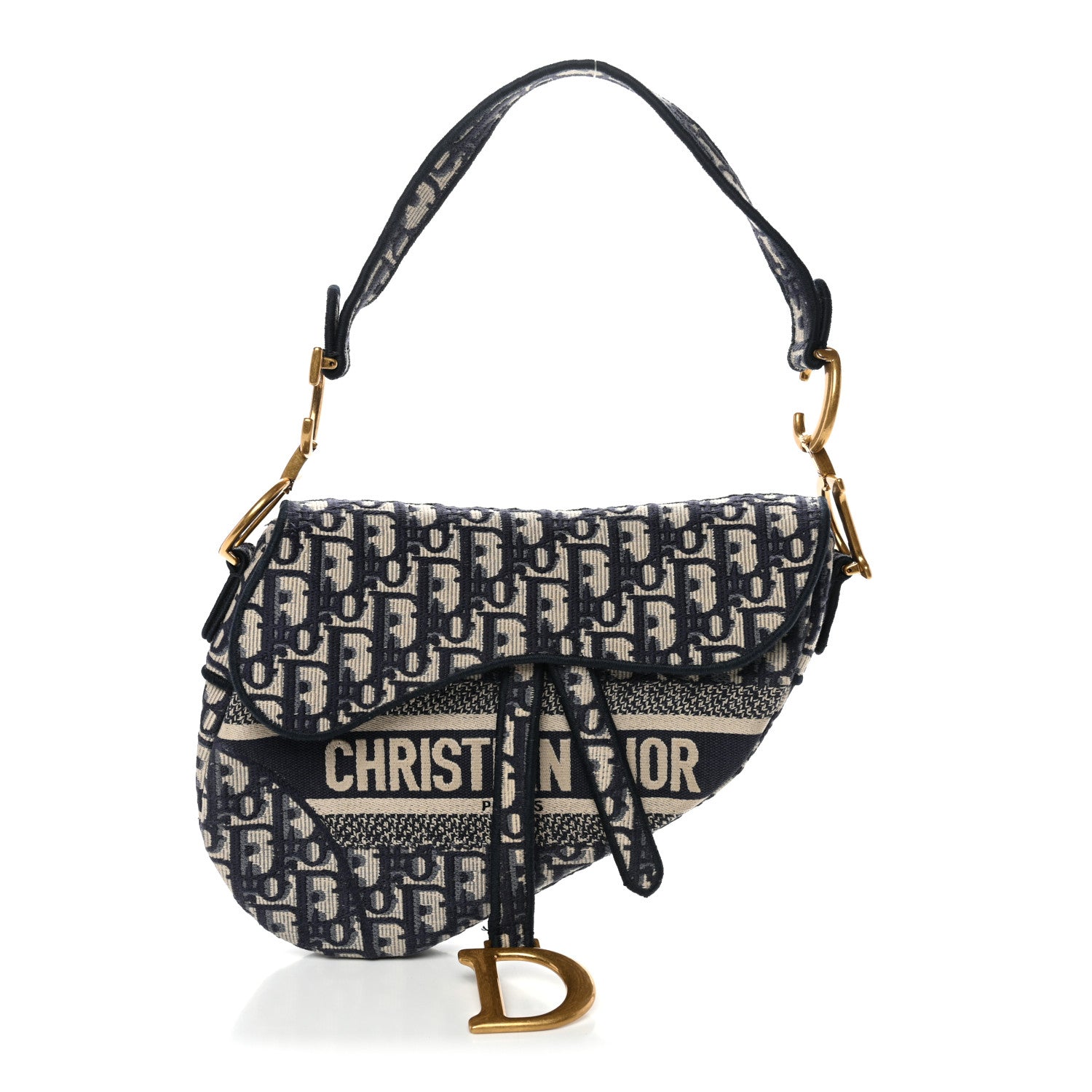 Christian Dior Oblique Embroidered Saddle Bag Blue