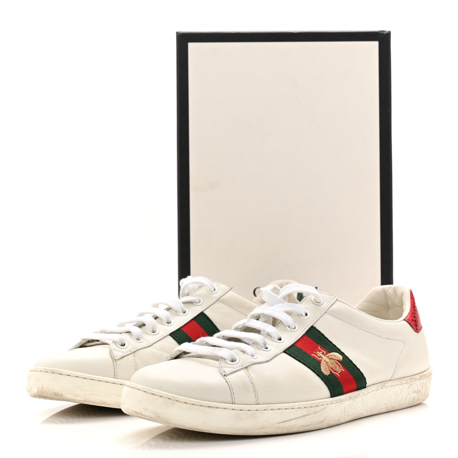 Gucci Calfskin Ayers Bee Embroidered Womens Ace Sneakers 39.5 White Green
