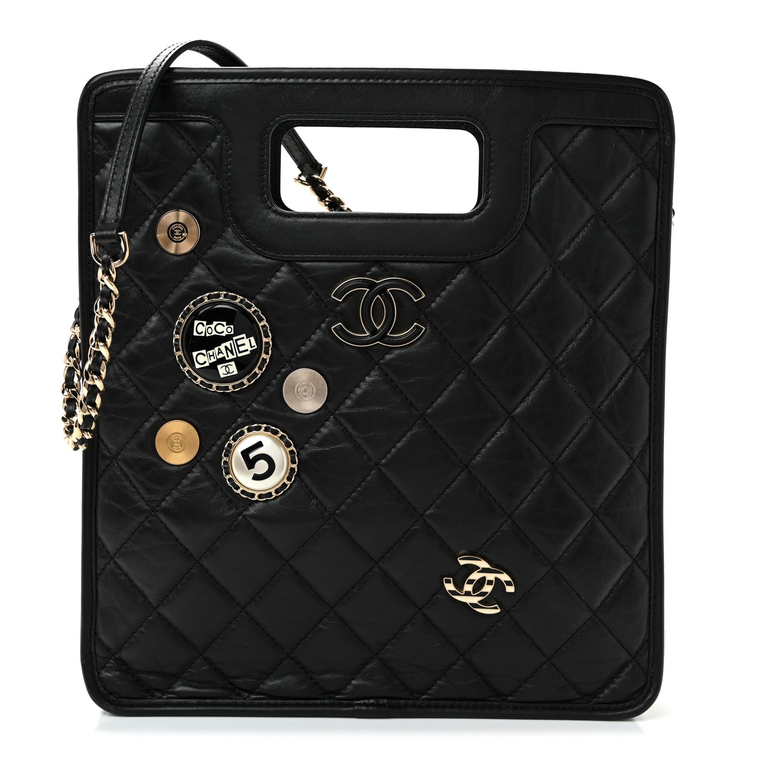 Chanel Aged Calfskin Small Charms Shopping Bag Black