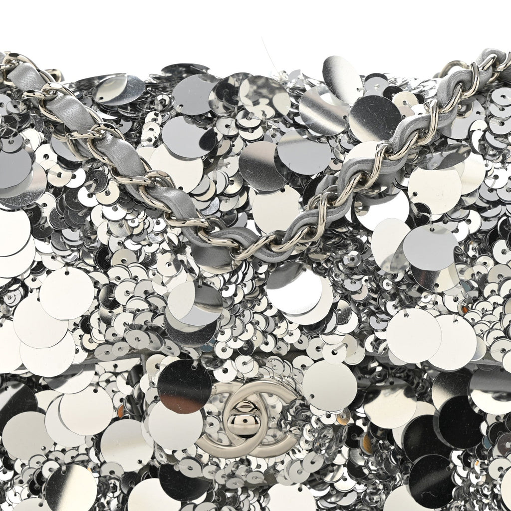 Chanel Sequin Mini Rectangular Flap Silver