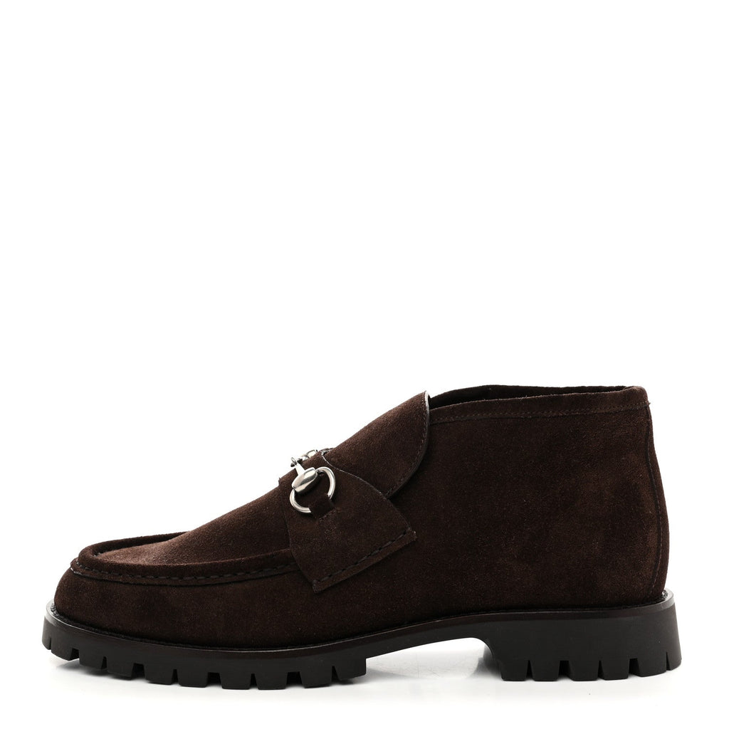 Gucci Suede Mens Horsebit Ankle Boots 8 Dark Brown