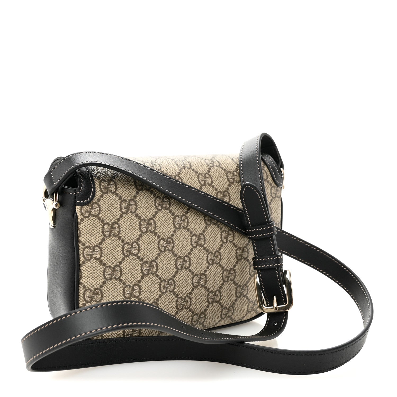 Gucci GG Supreme Monogram Horsebit 1955 Soft Small Shoulder Bag Beige Black