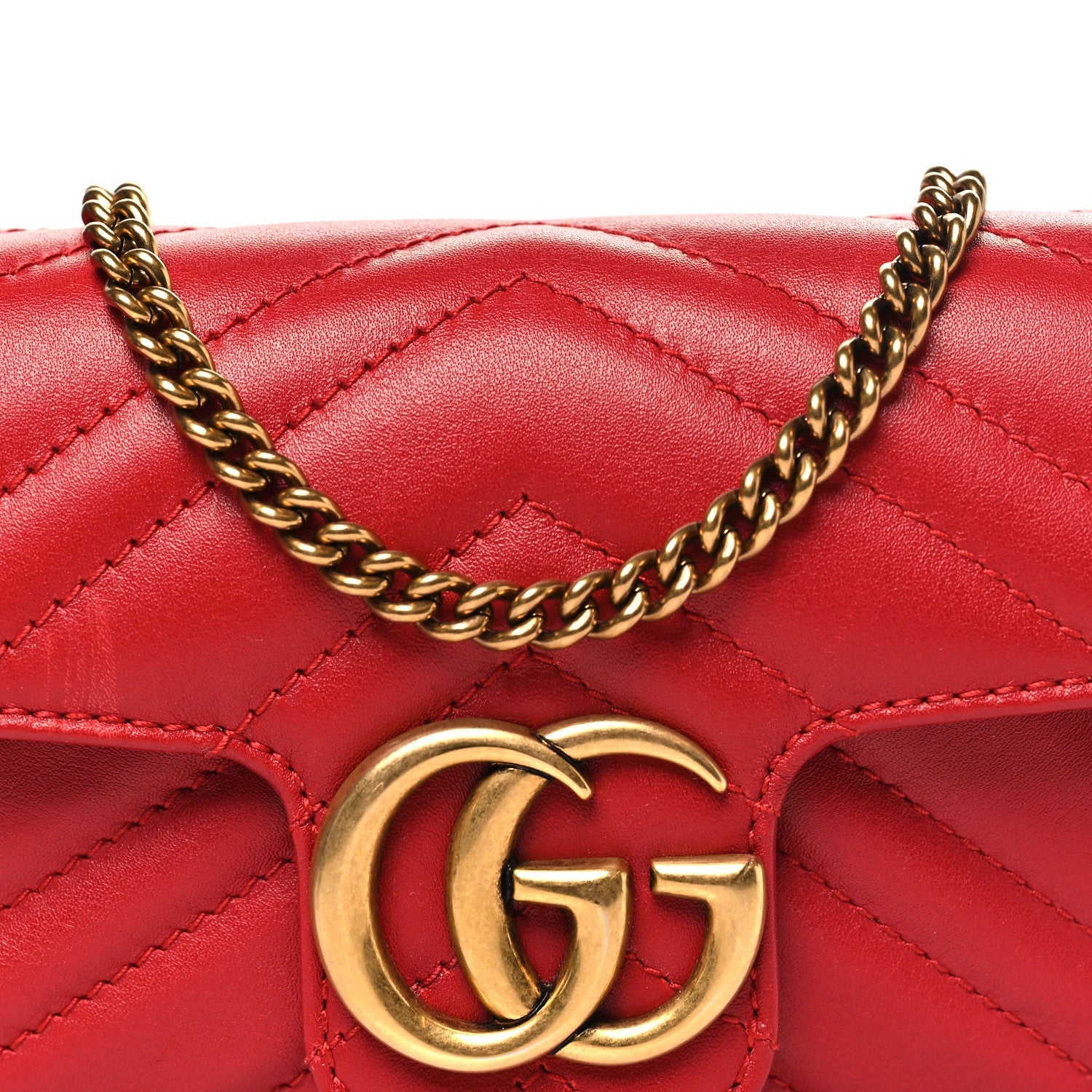 Gucci Calfskin Matelasse Super Mini GG Marmont Shoulder Bag Hibiscus Red