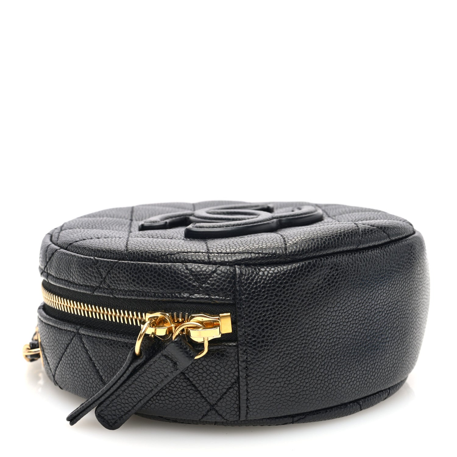 Chanel Caviar Quilted Small Round Vanity With Chain  Black