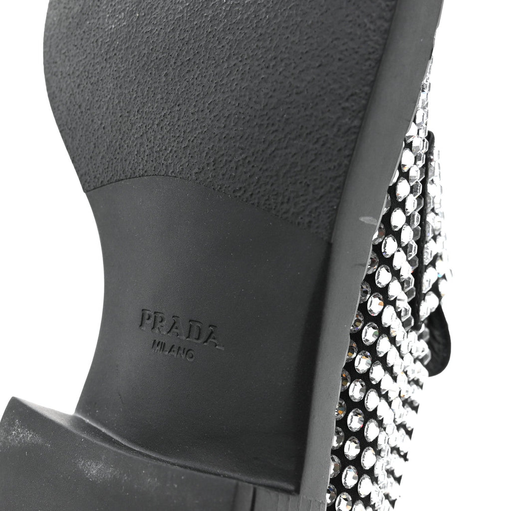 Prada Satin Crystal Metal Triangle Logo 50mm Loafers 36.5 Cristal
