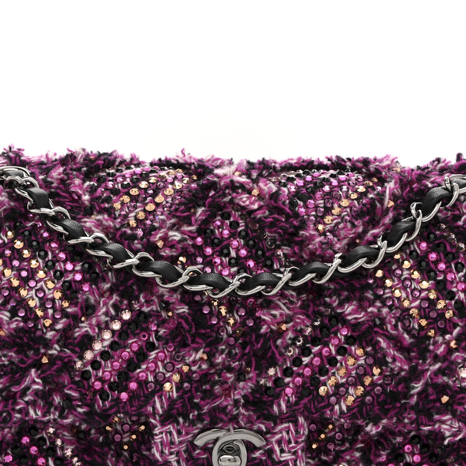 Chanel Crystal Tweed Quilted Medium Double Flap Purple Multicolor