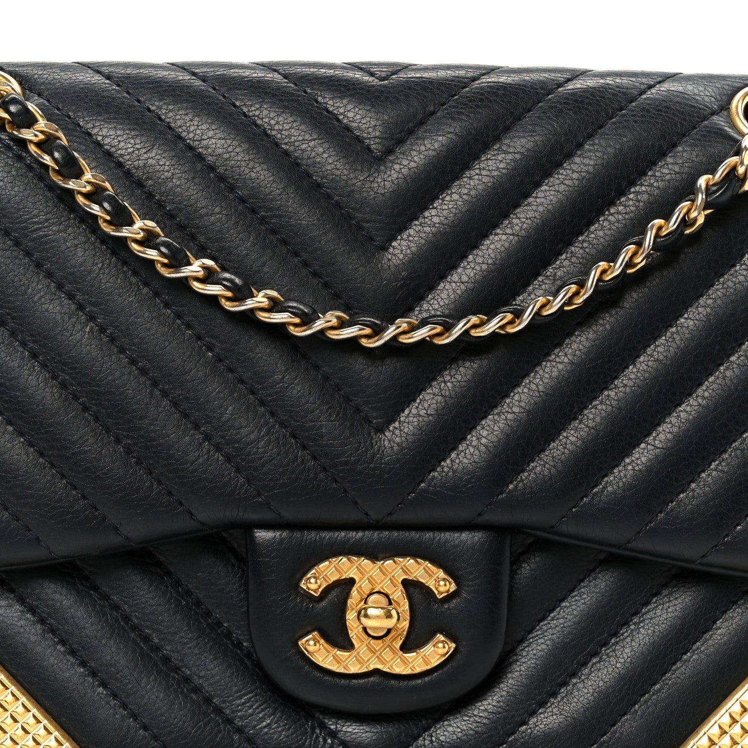 Chanel Calfskin Chevron Quilted Mini Rock The Corner Flap Black