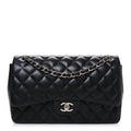 Chanel Lambskin Quilted Jumbo Double Flap Black