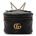 Gucci Calfskin Matelasse Chevron Mini GG Marmont Top Handle Bag Black